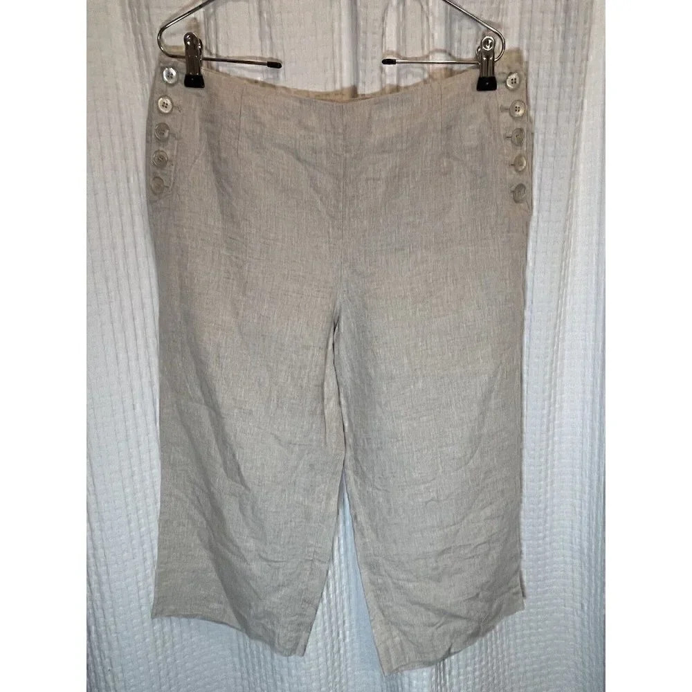 Talbots Chelsea Capri Pants Women's Size 10P Taupe Linen Cotton R1